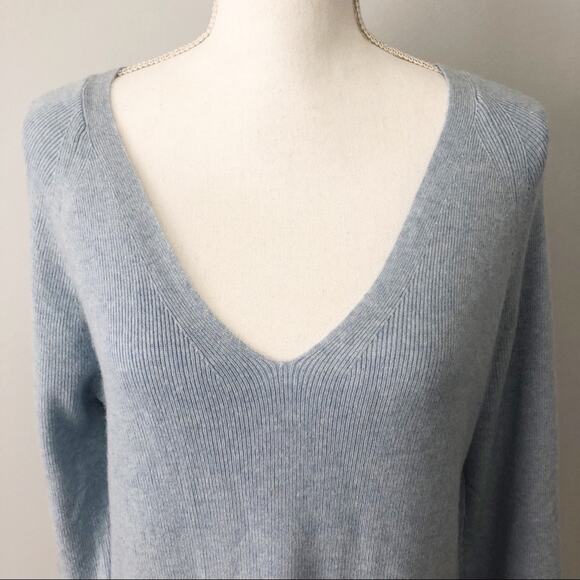 J. Crew baby blue v neck bell sleeve wool sweater size large soft - Picture 2 of 8